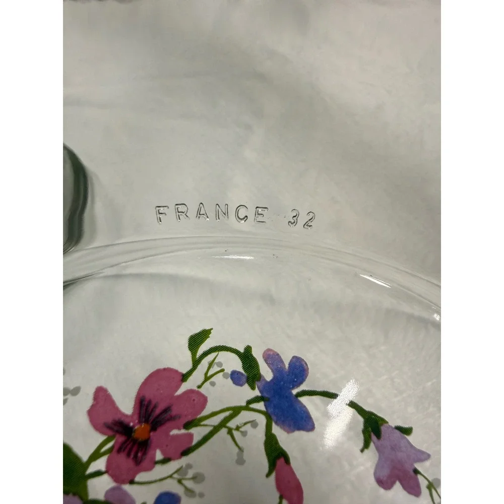 Vintage J Walsh Floral Clear Glass Salad Plates Set of 6 Made in France 7.5in